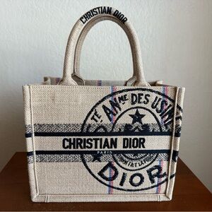 Christian Dior Neutral Canvas Small Jute Book Tote Bag Excellent condition!